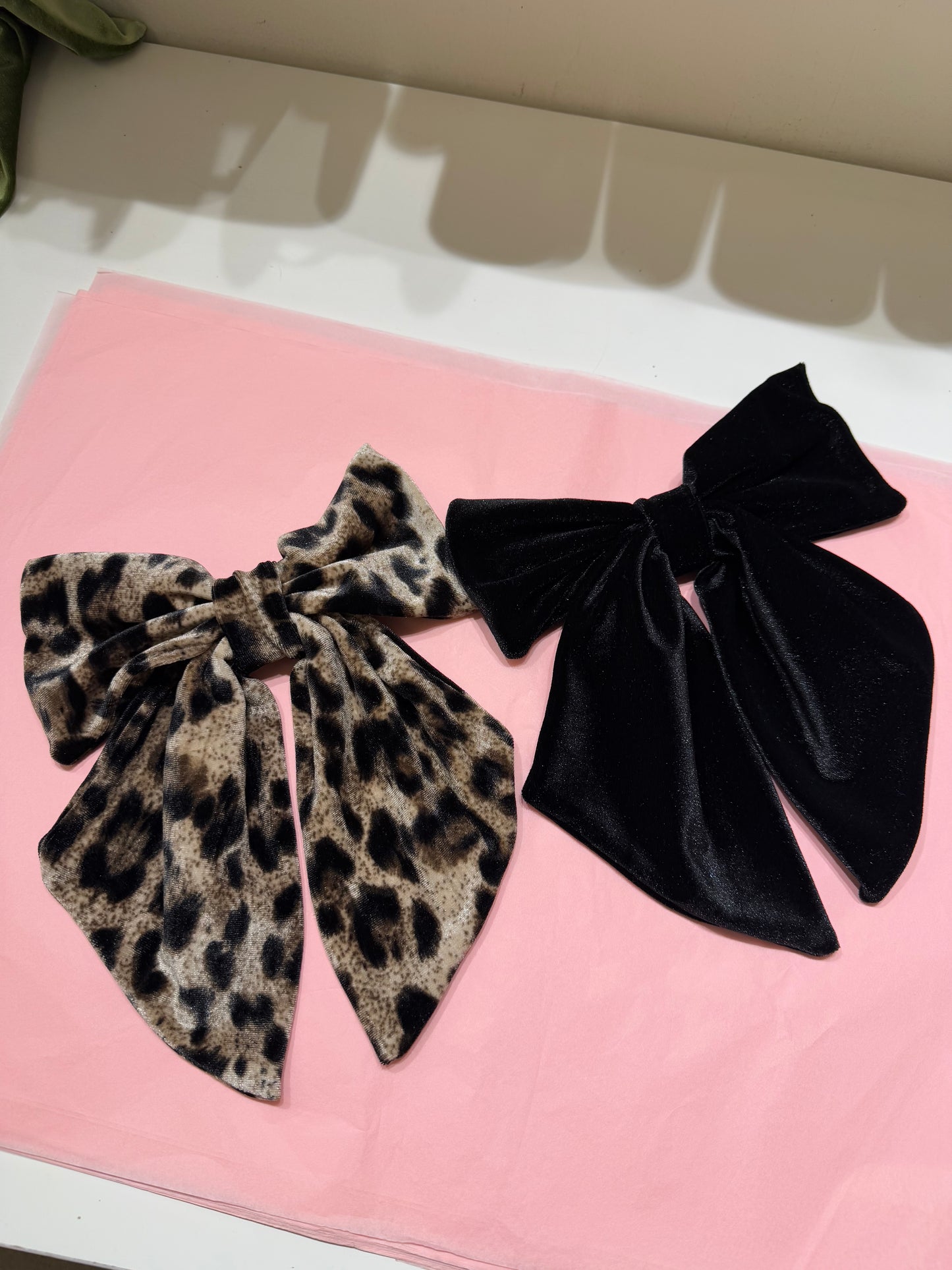 Velvet hair bows in leopard & black SAMPLE