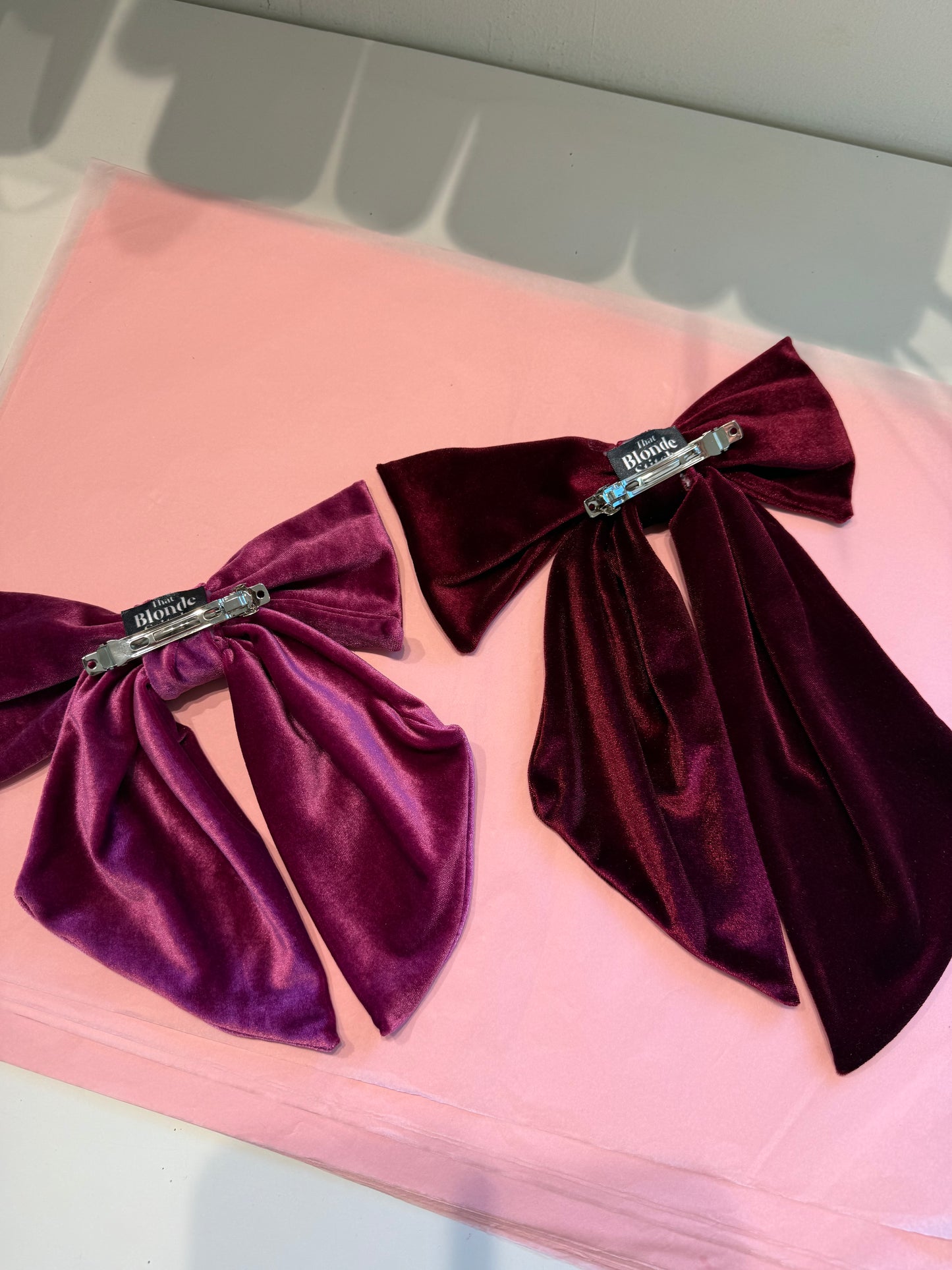 Velvet hair bows in Magenta pink & burgundy SAMPLE