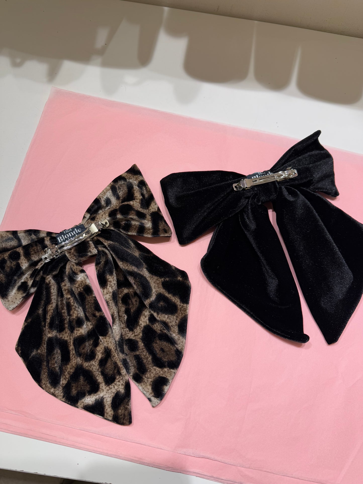 Velvet hair bows in leopard & black SAMPLE