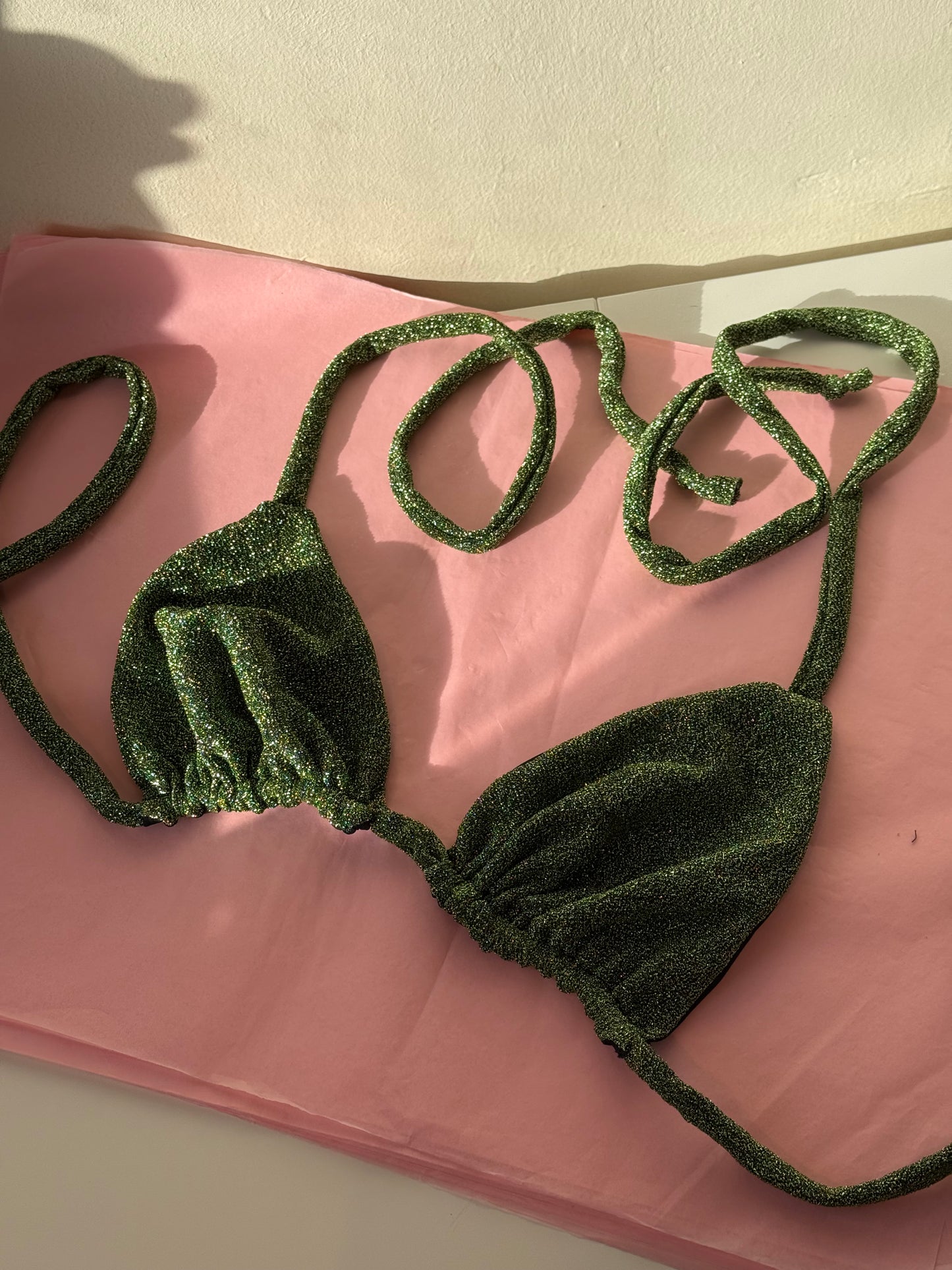 Triangle bikini top green glitter size M/L SAMPLE