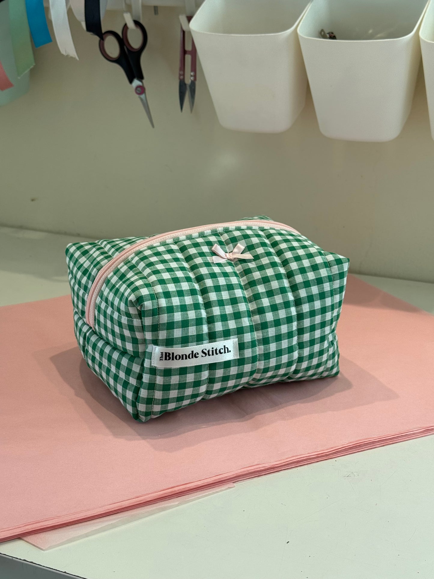 Quilted makeup bag - Green gingham