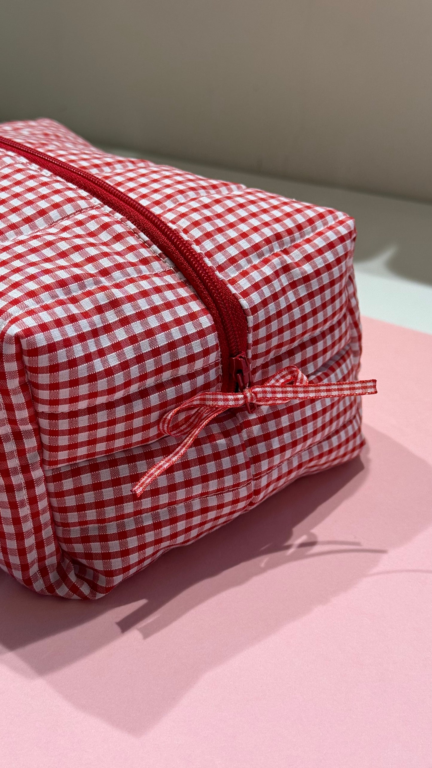 Quilted Makeup Bag - Forest Green Gingham