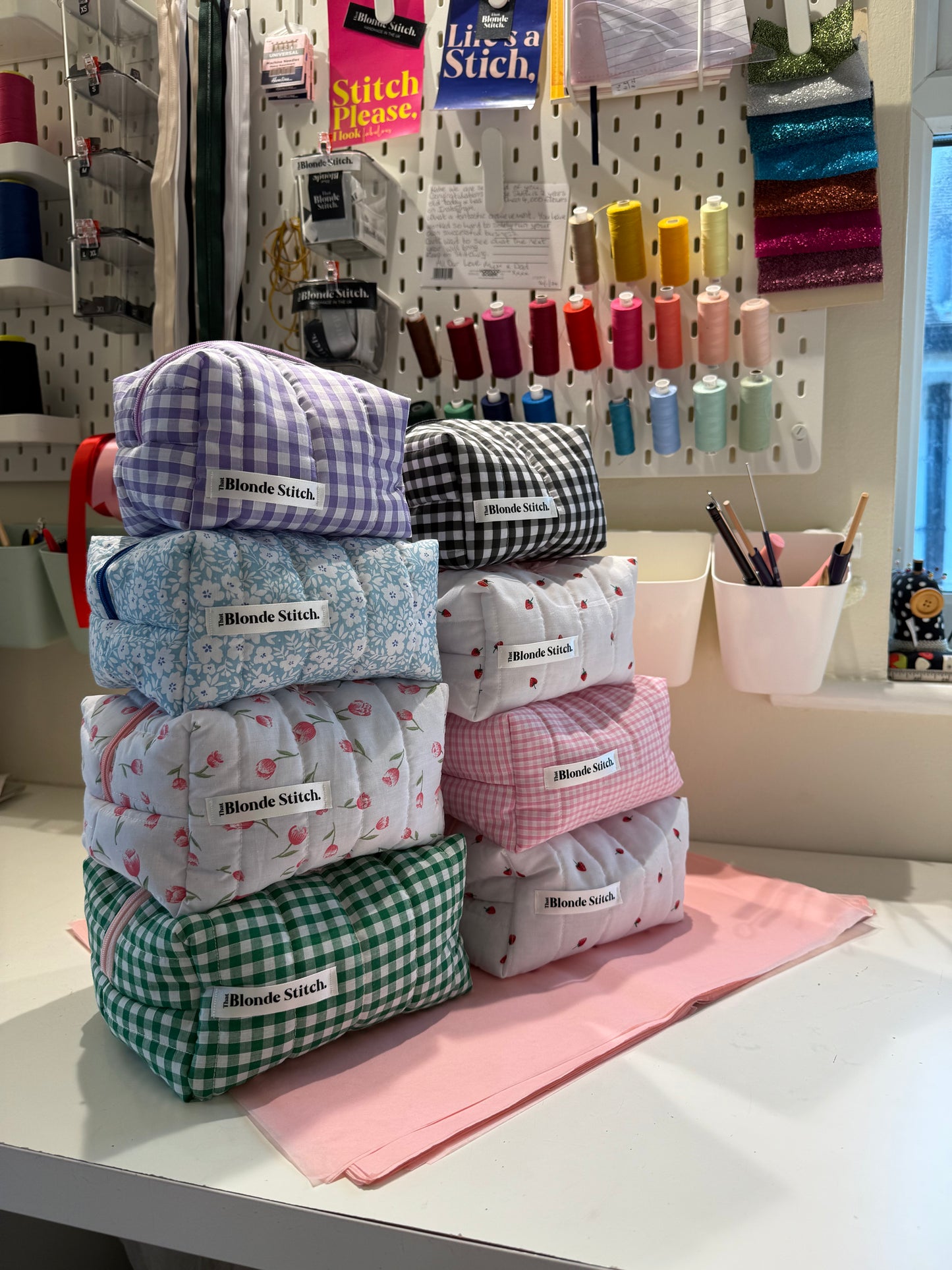 Quilted makeup bag - Green gingham