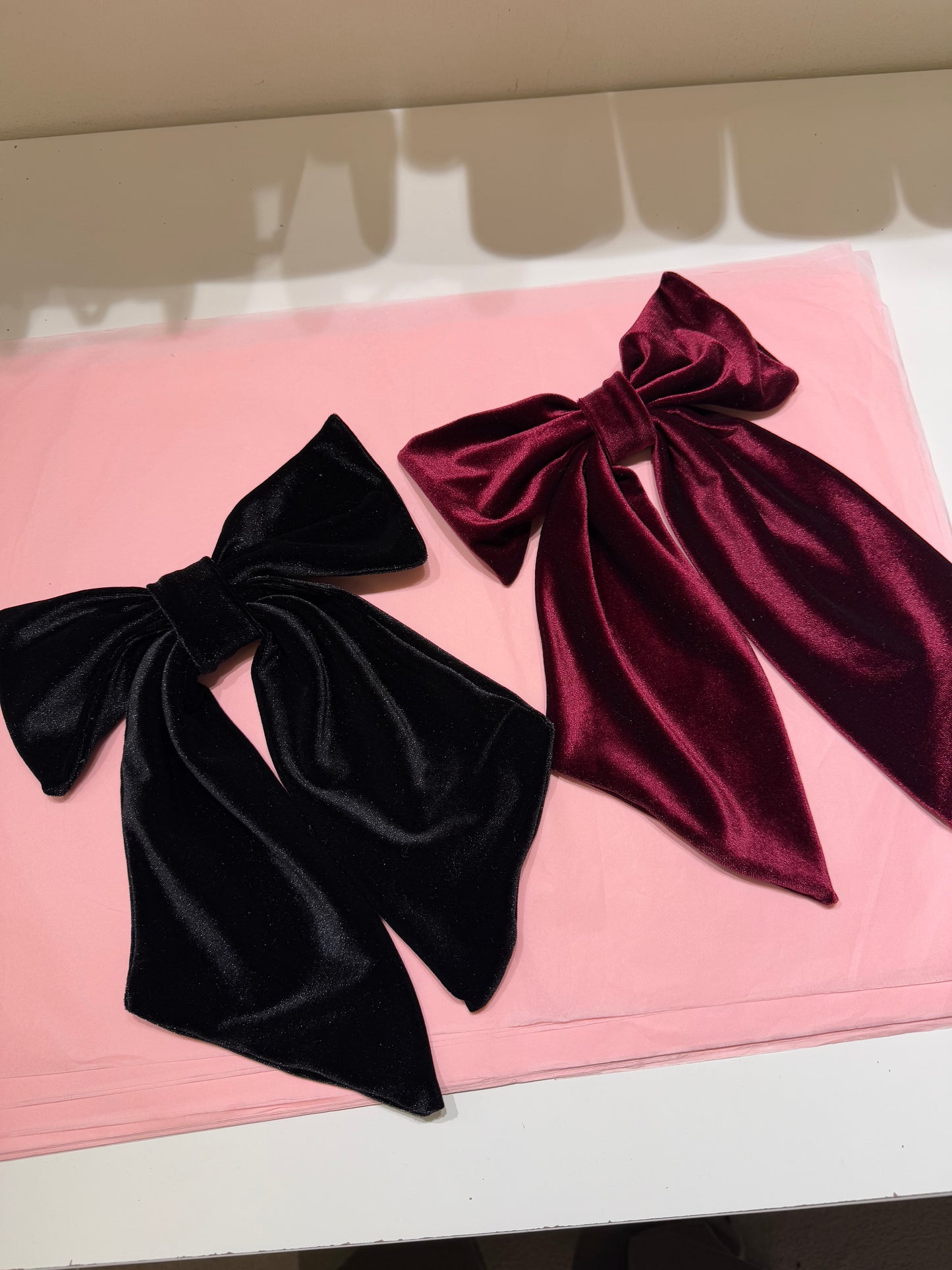 Velvet hair bows in black & burgundy SAMPLE