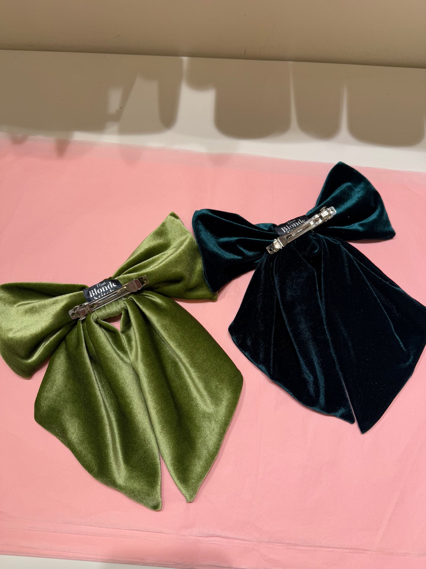 Velvet hair bows in olive & forest green SAMPLE