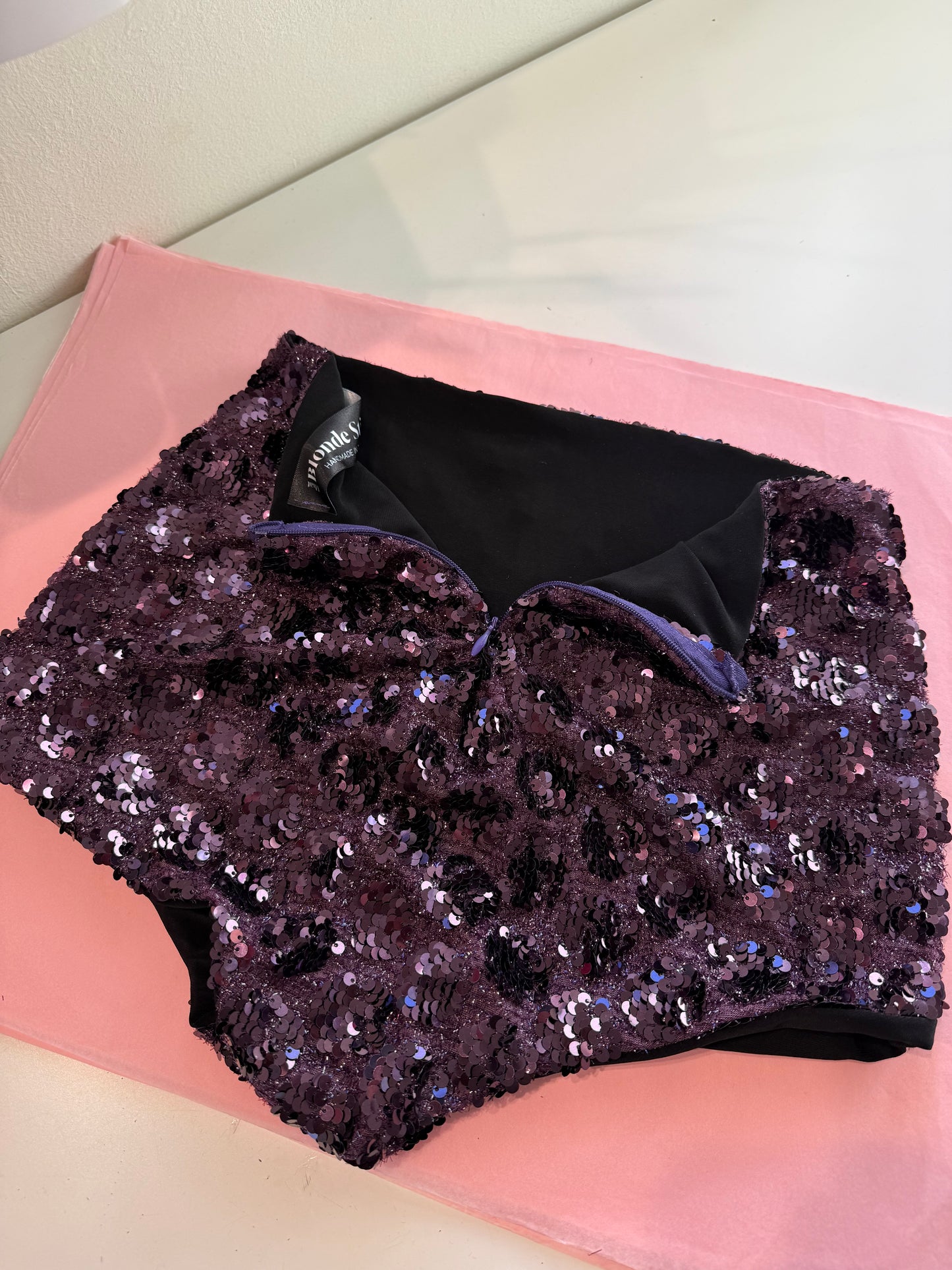 Sequin mini short & matching bow size small SAMPLE
