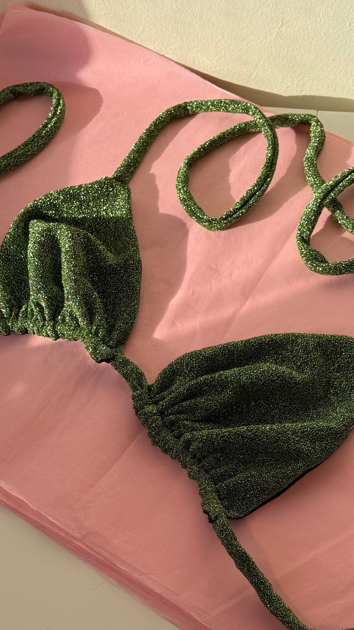 Triangle bikini top green glitter size M/L SAMPLE