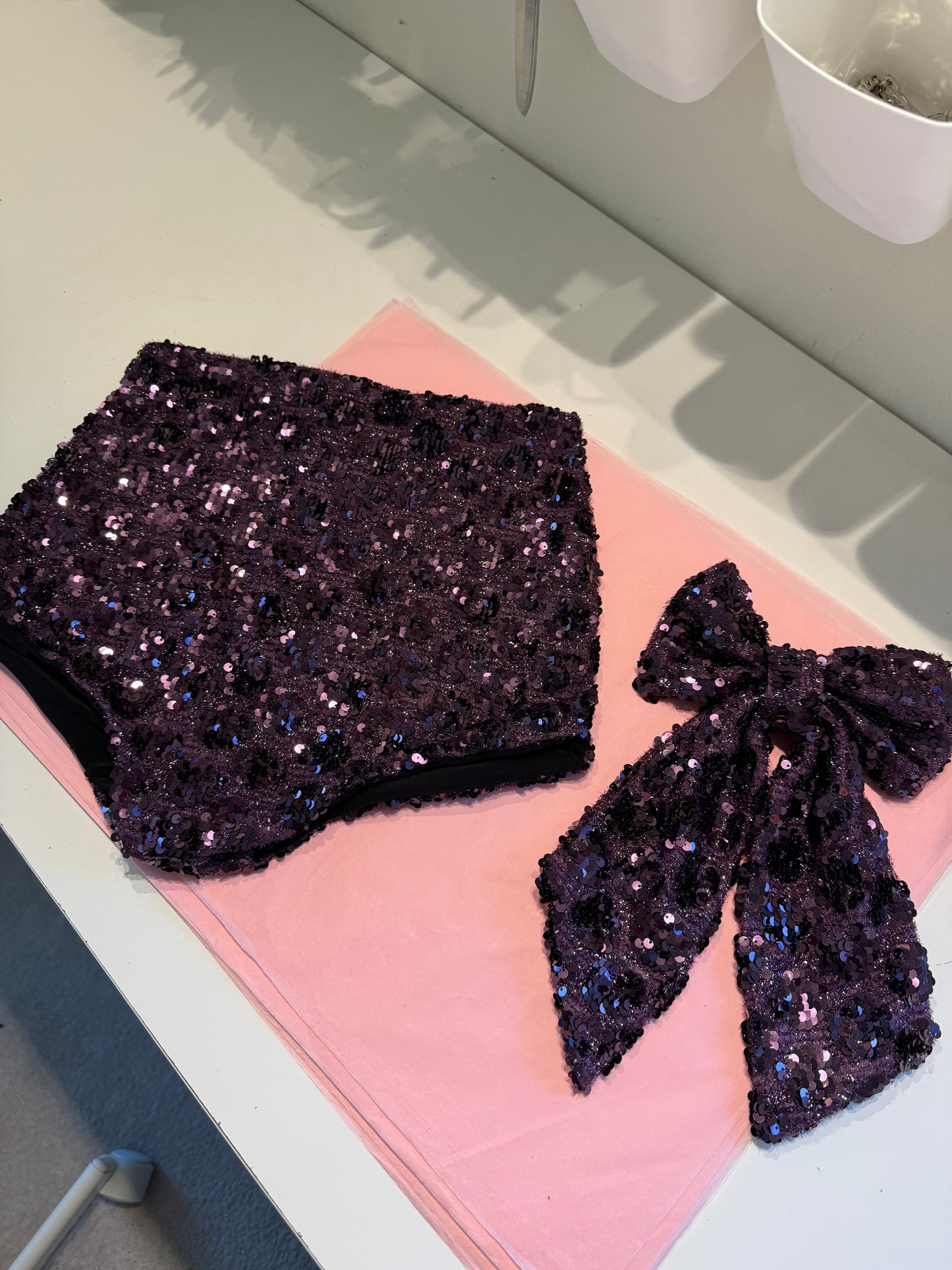 Sequin mini short & matching bow size small SAMPLE