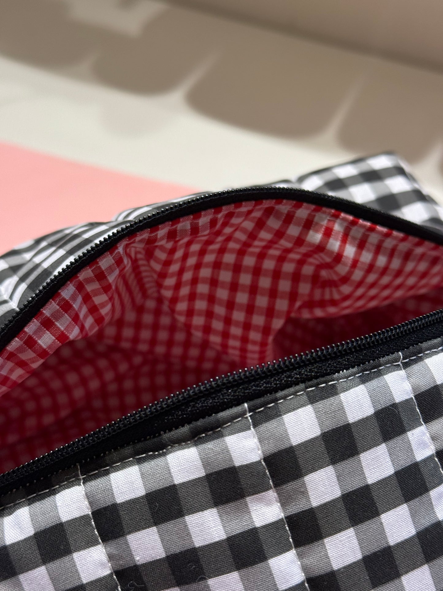 Quilted Makeup Bag - Black Gingham