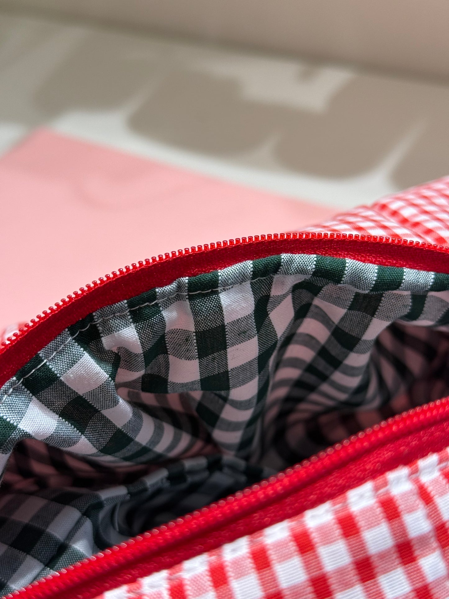Quilted Makeup Bag - Red Gingham