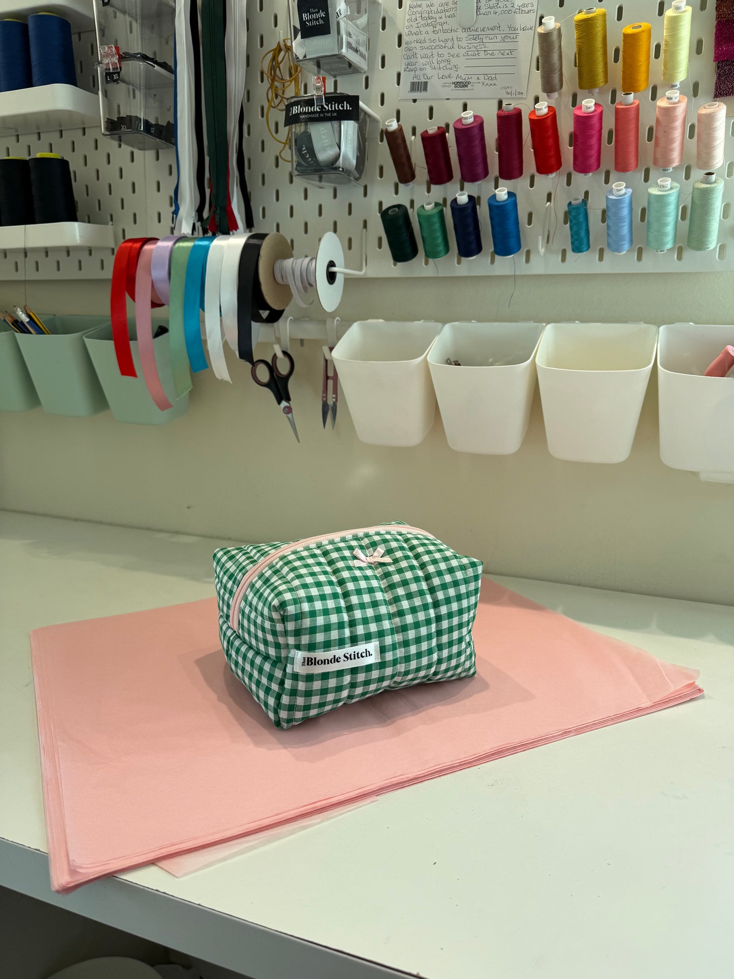 Quilted makeup bag - Green gingham