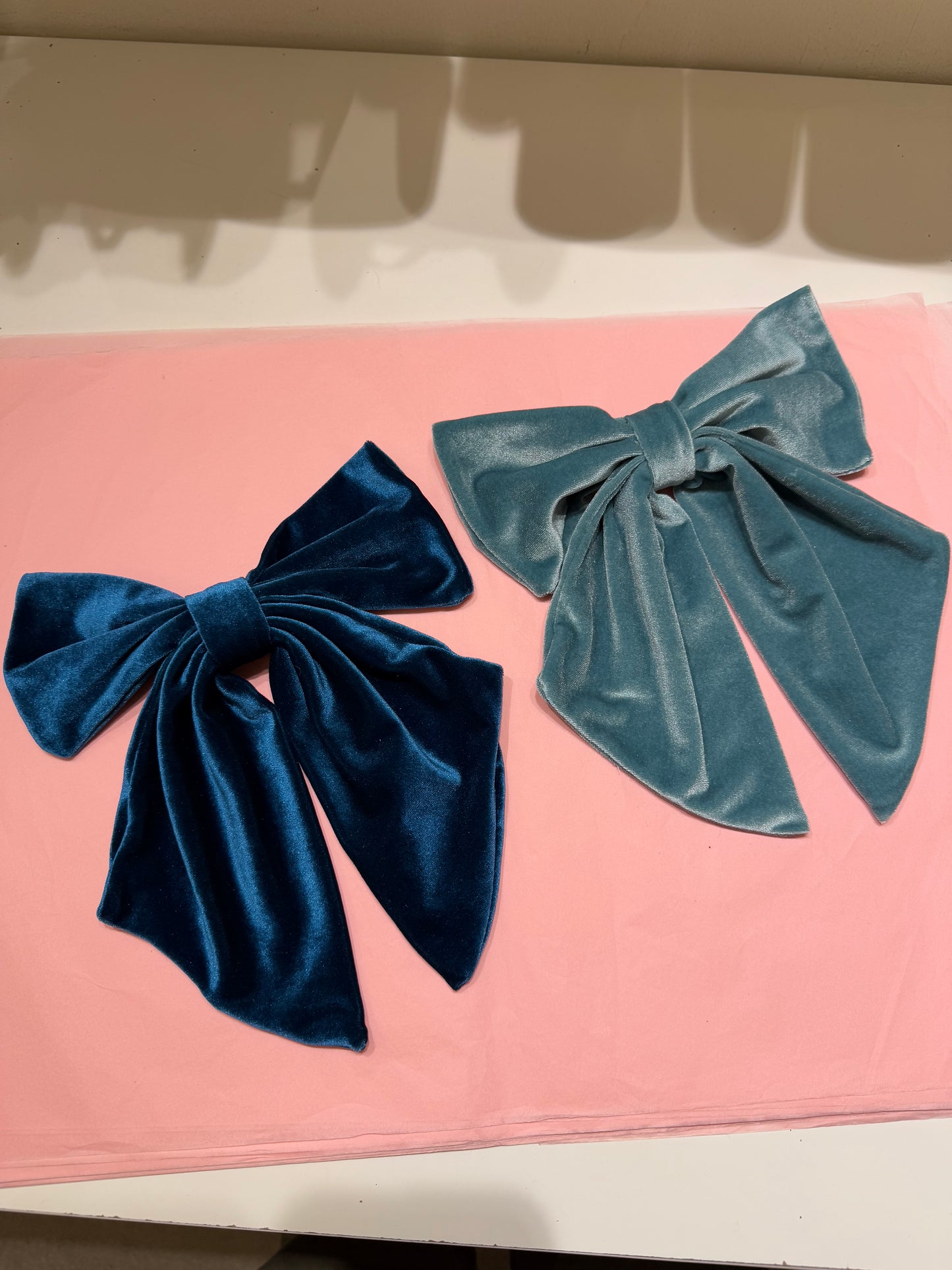 Velvet hair bows in teal & sea foam green SAMPLE