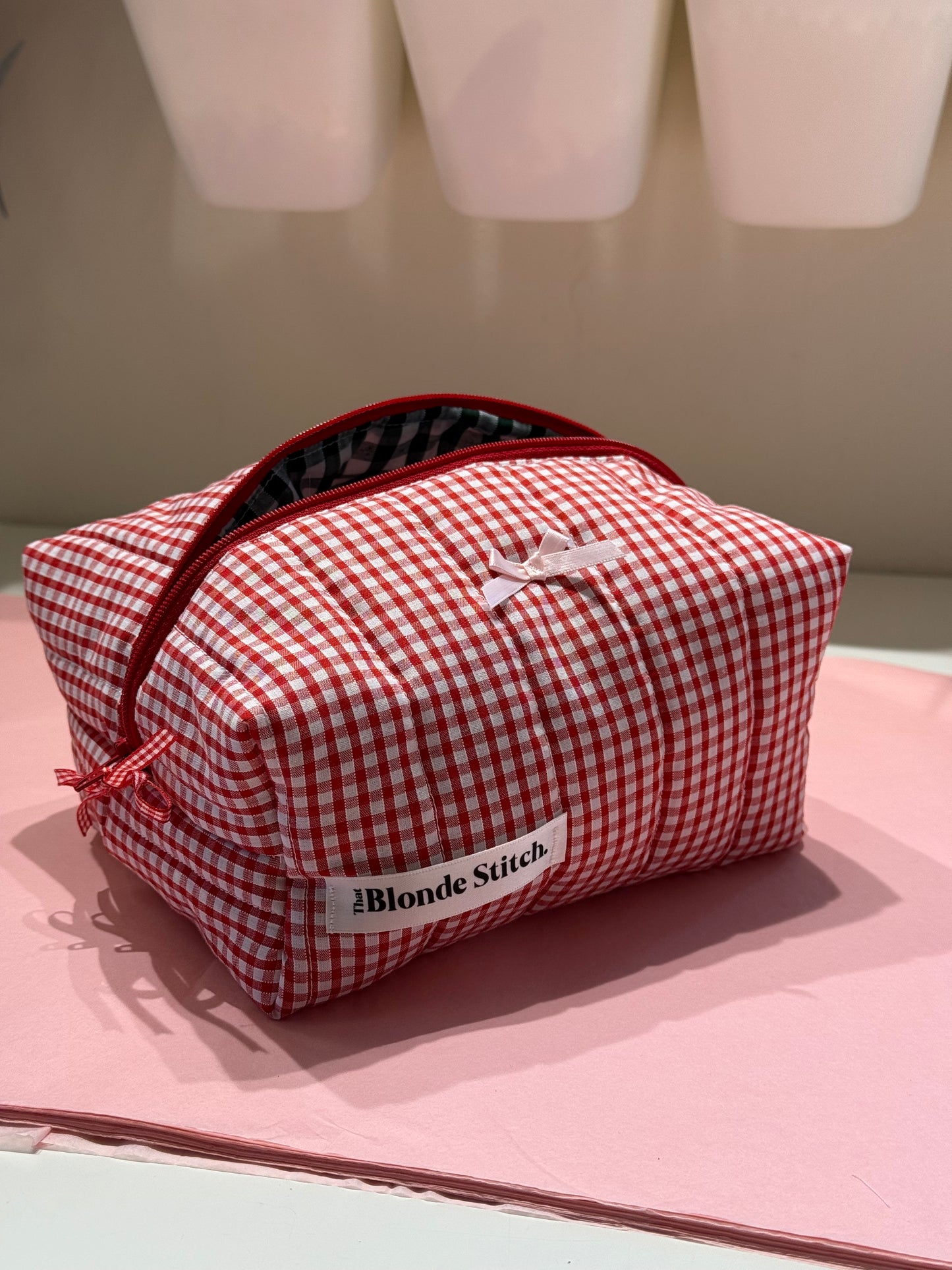 Quilted Makeup Bag - Red Gingham