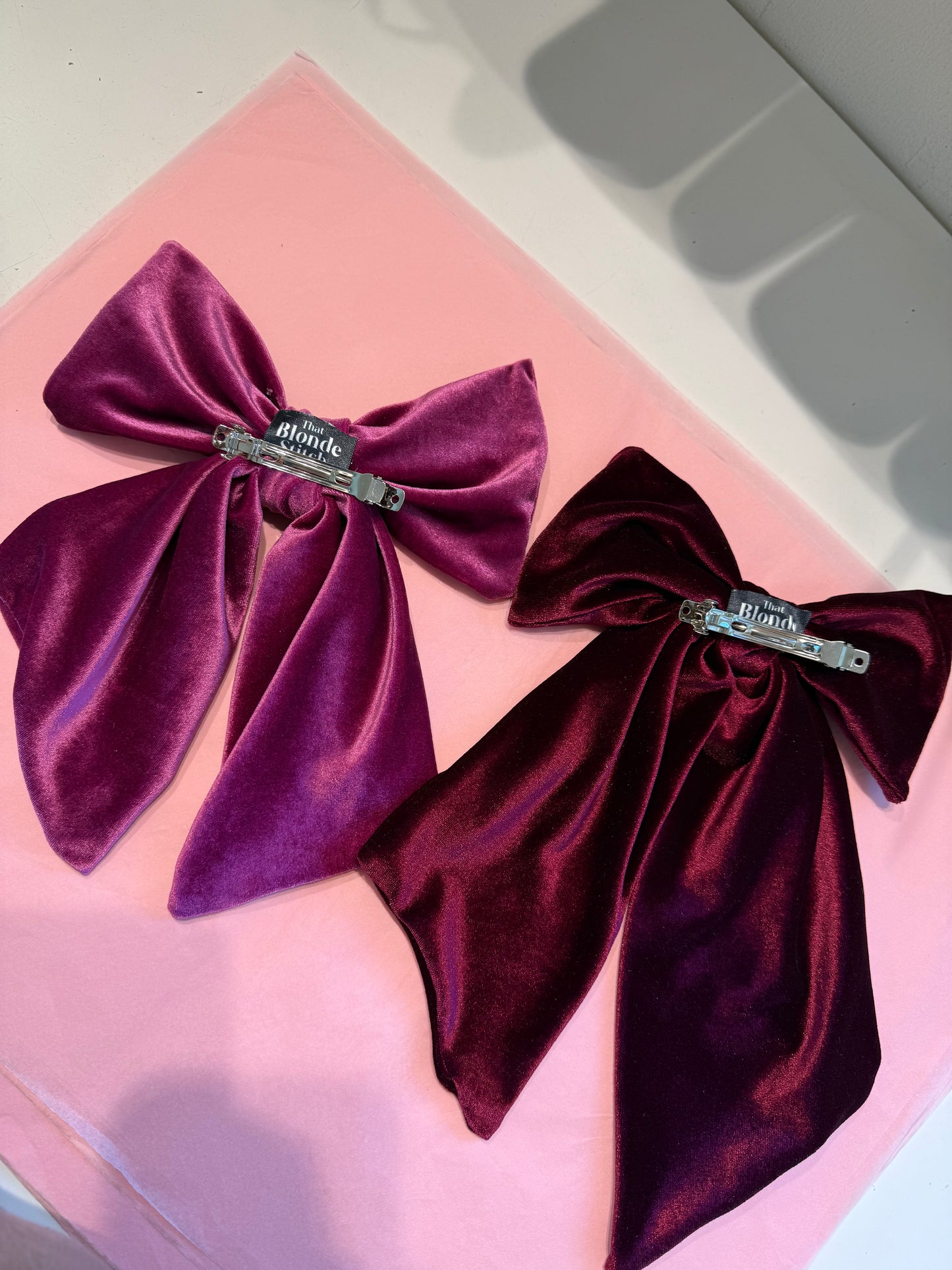 Velvet hair bows in Magenta pink & burgundy SAMPLE
