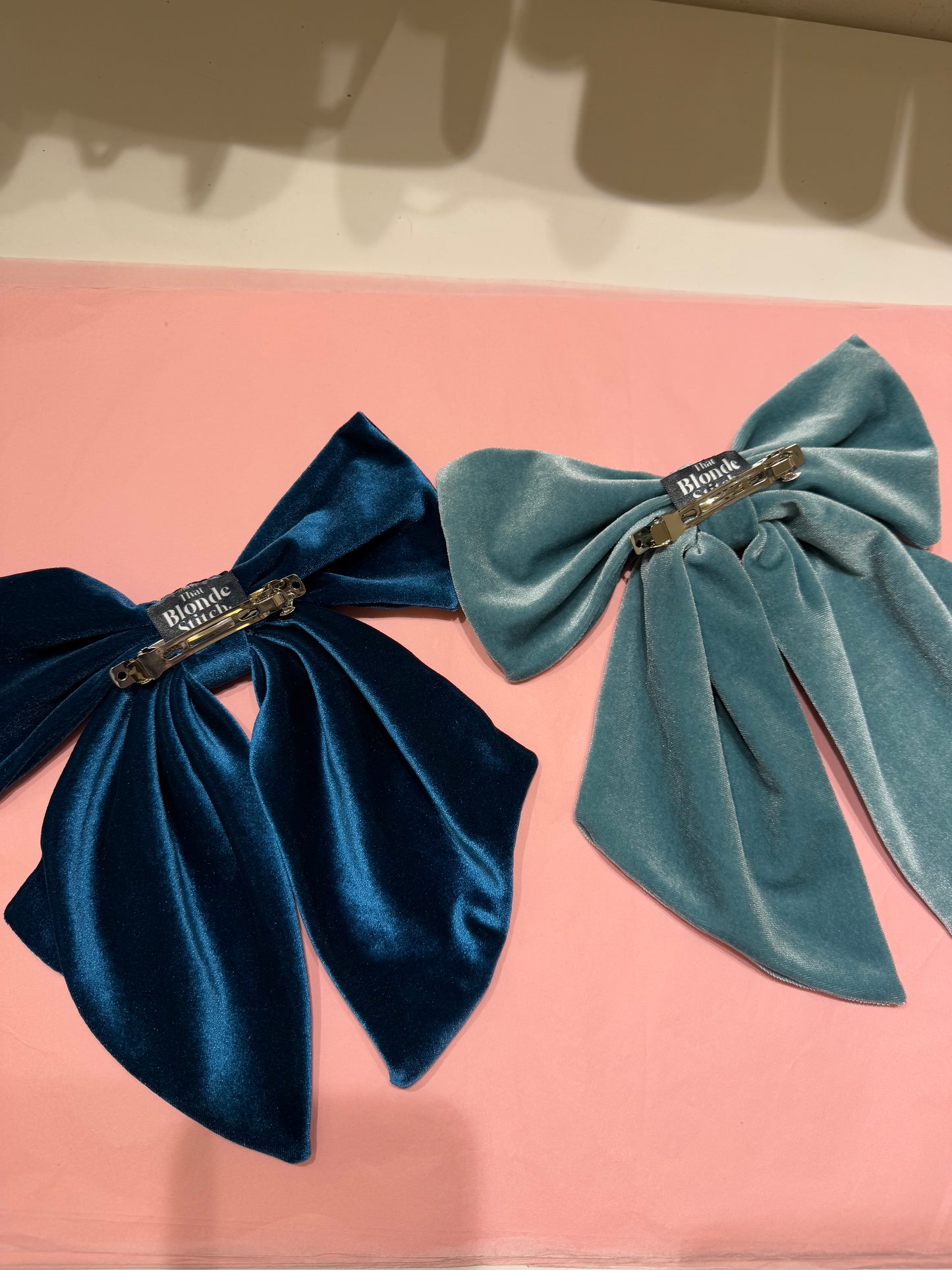 Velvet hair bows in teal & sea foam green SAMPLE