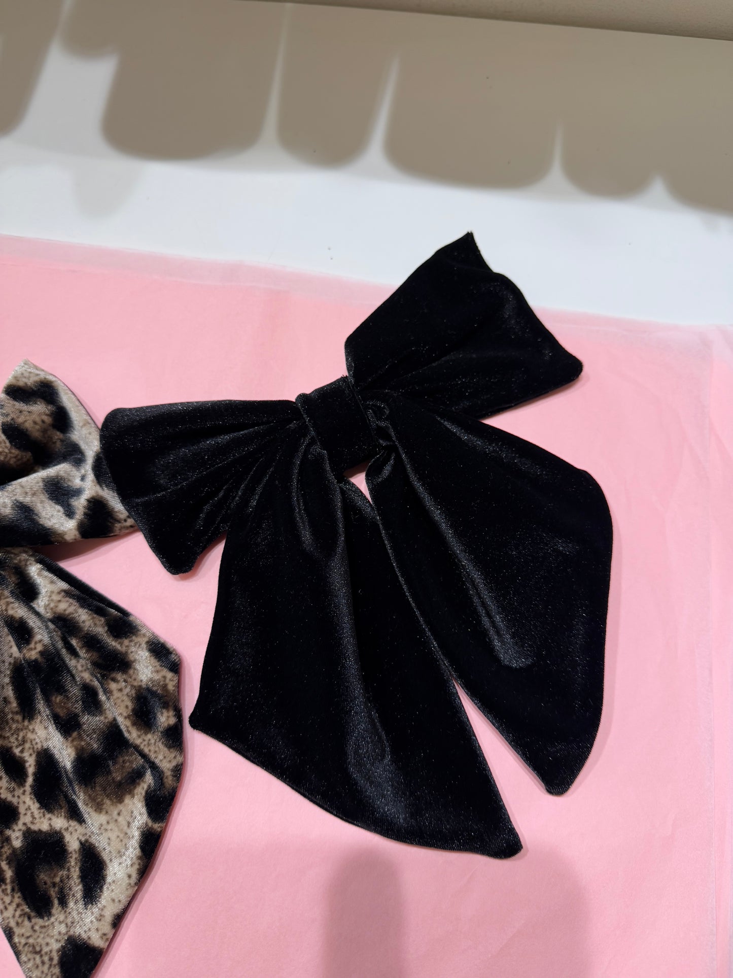 Velvet hair bows in leopard & black SAMPLE