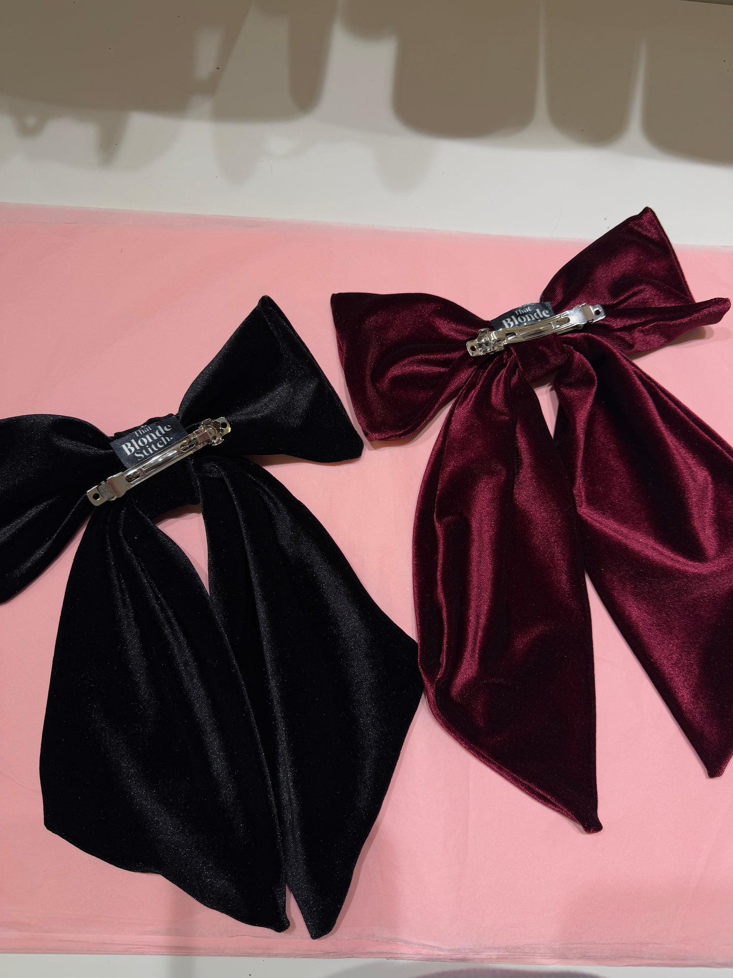 Velvet hair bows in black & burgundy SAMPLE