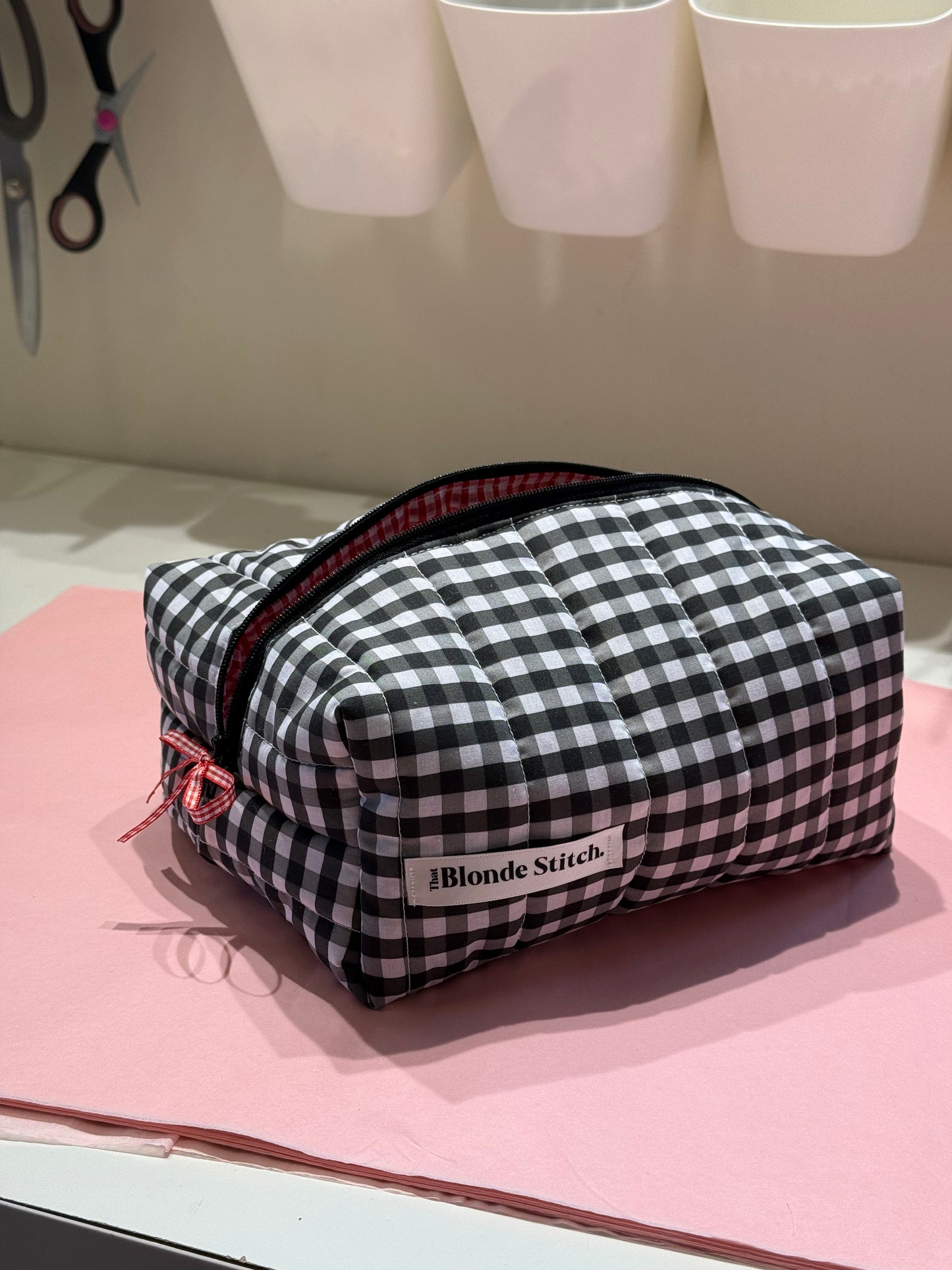 Quilted Makeup Bag - Black Gingham