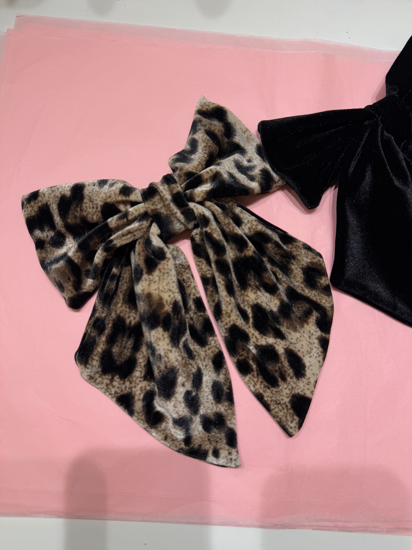Velvet hair bows in leopard & black SAMPLE