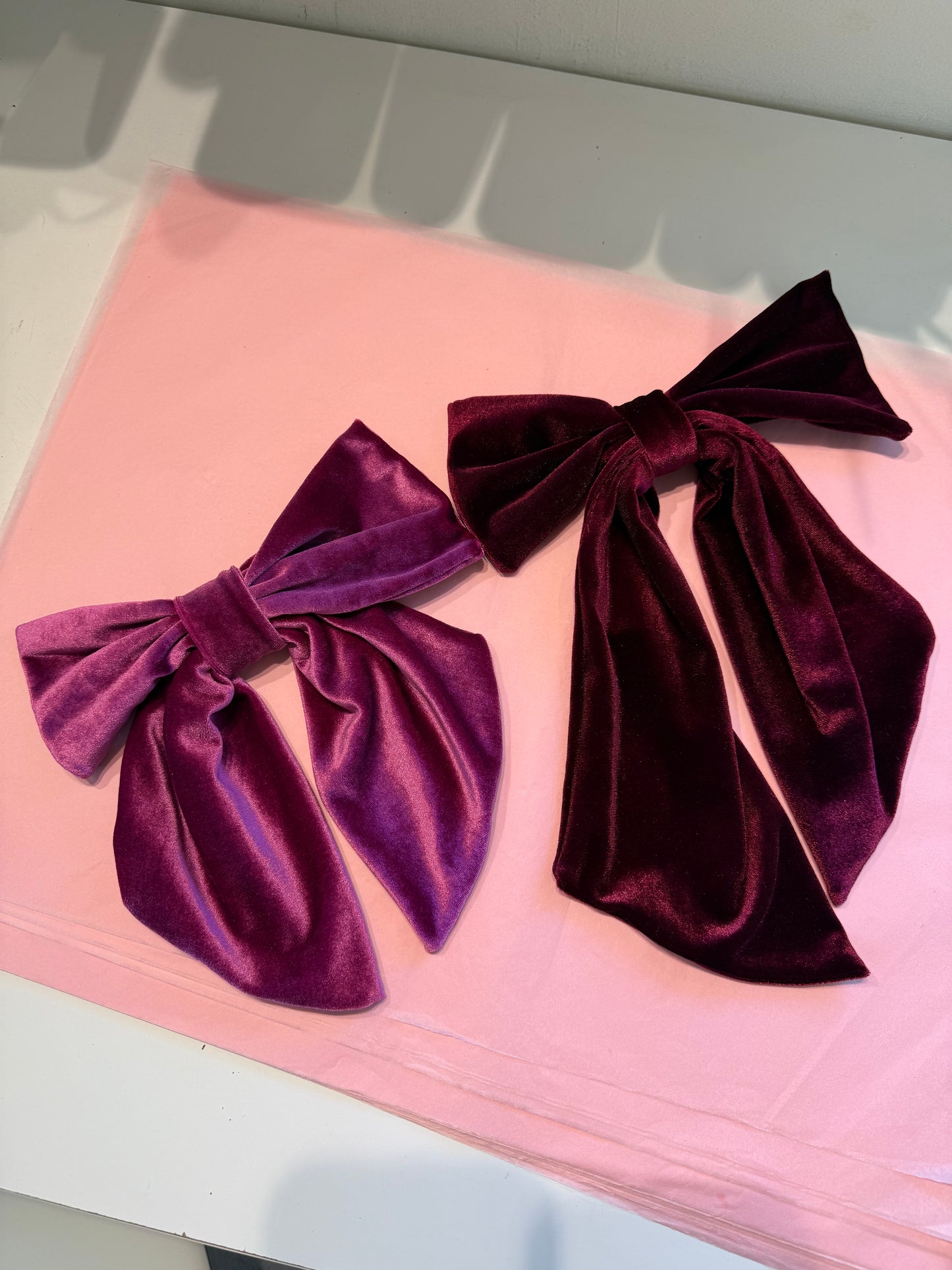 Velvet hair bows in Magenta pink & burgundy SAMPLE