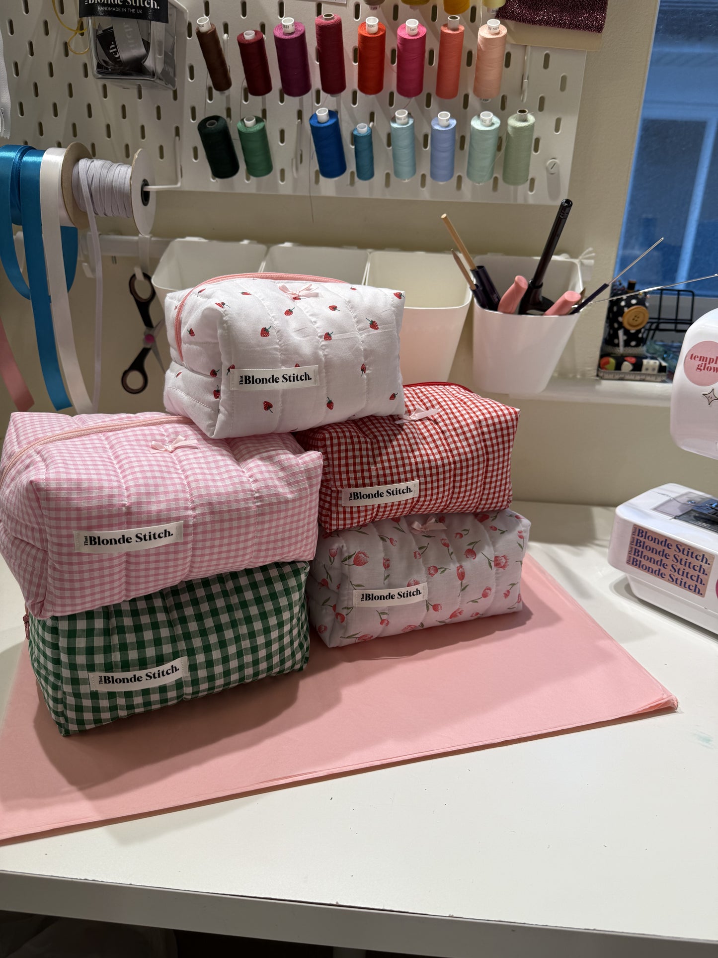 Quilted makeup bag - Pink gingham
