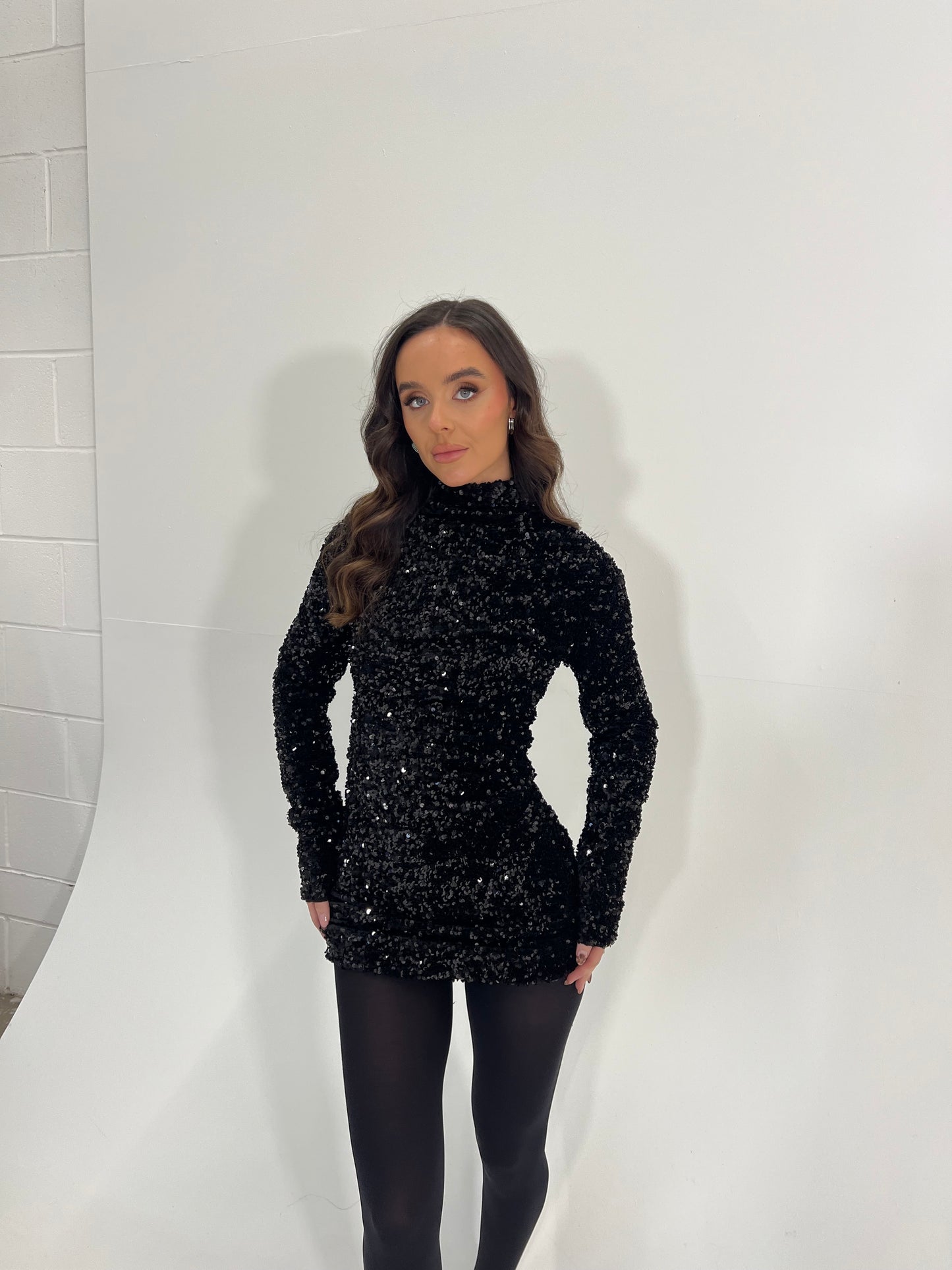 Sequin mini dress black size 6/8 SAMPLE