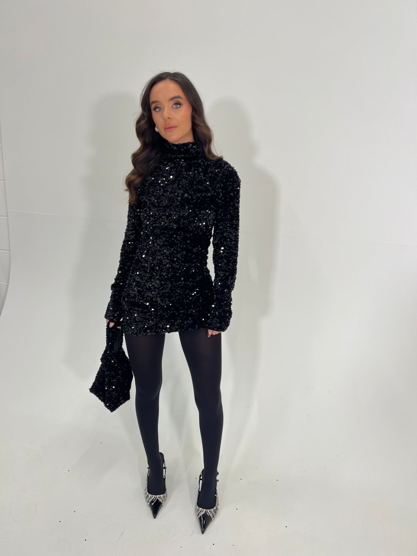 Sequin mini dress black size 6/8 SAMPLE