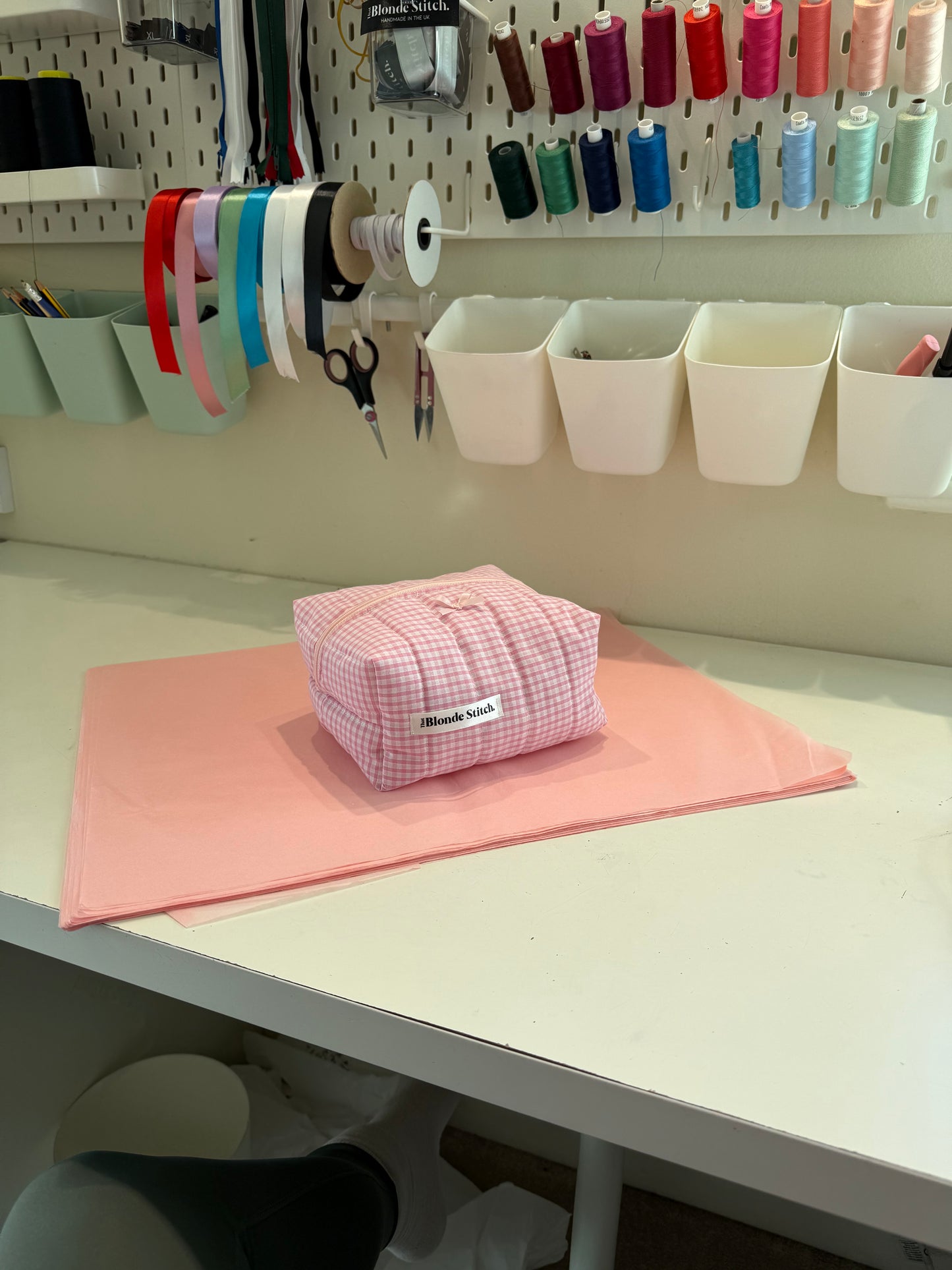 Quilted makeup bag - Pink gingham