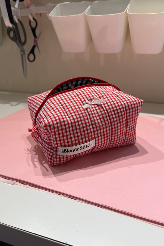 Quilted Makeup Bag - Red Gingham