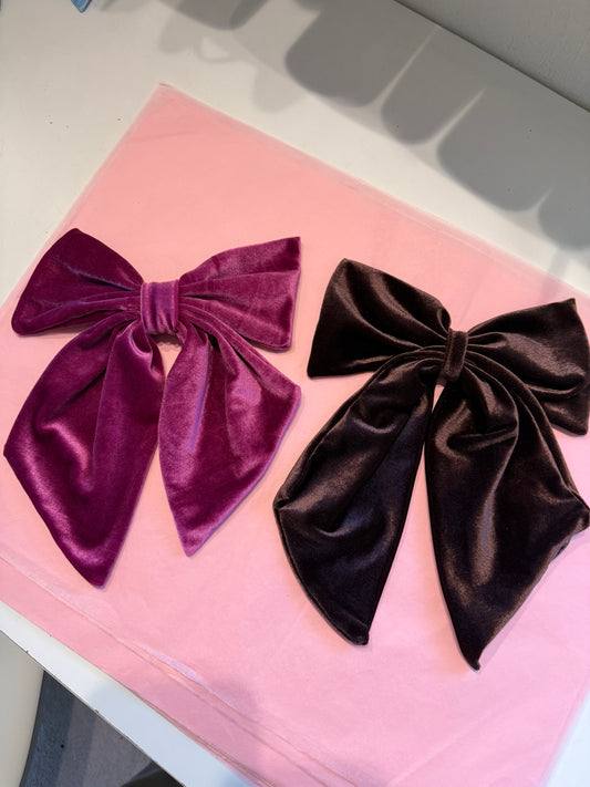 Velvet hair bows in Magenta pink & chocolate SAMPLE