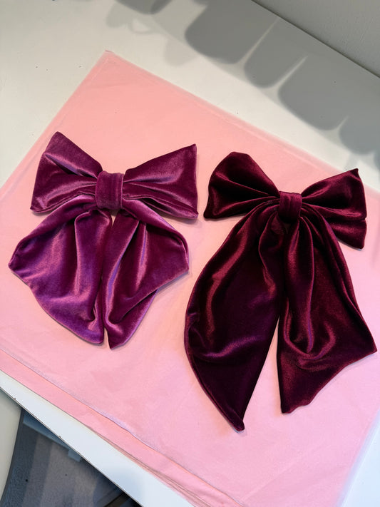 Velvet hair bows in Magenta pink & burgundy SAMPLE