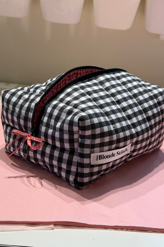 Quilted Makeup Bag - Black Gingham