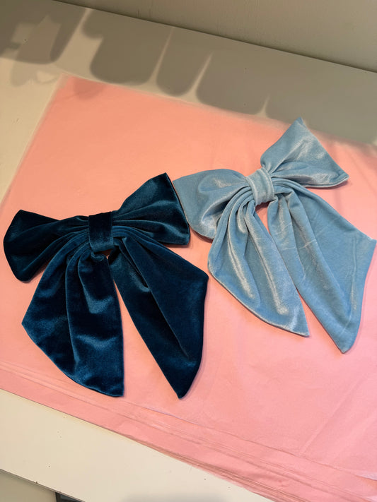 Velvet hair bows in teal & baby blue SAMPLE