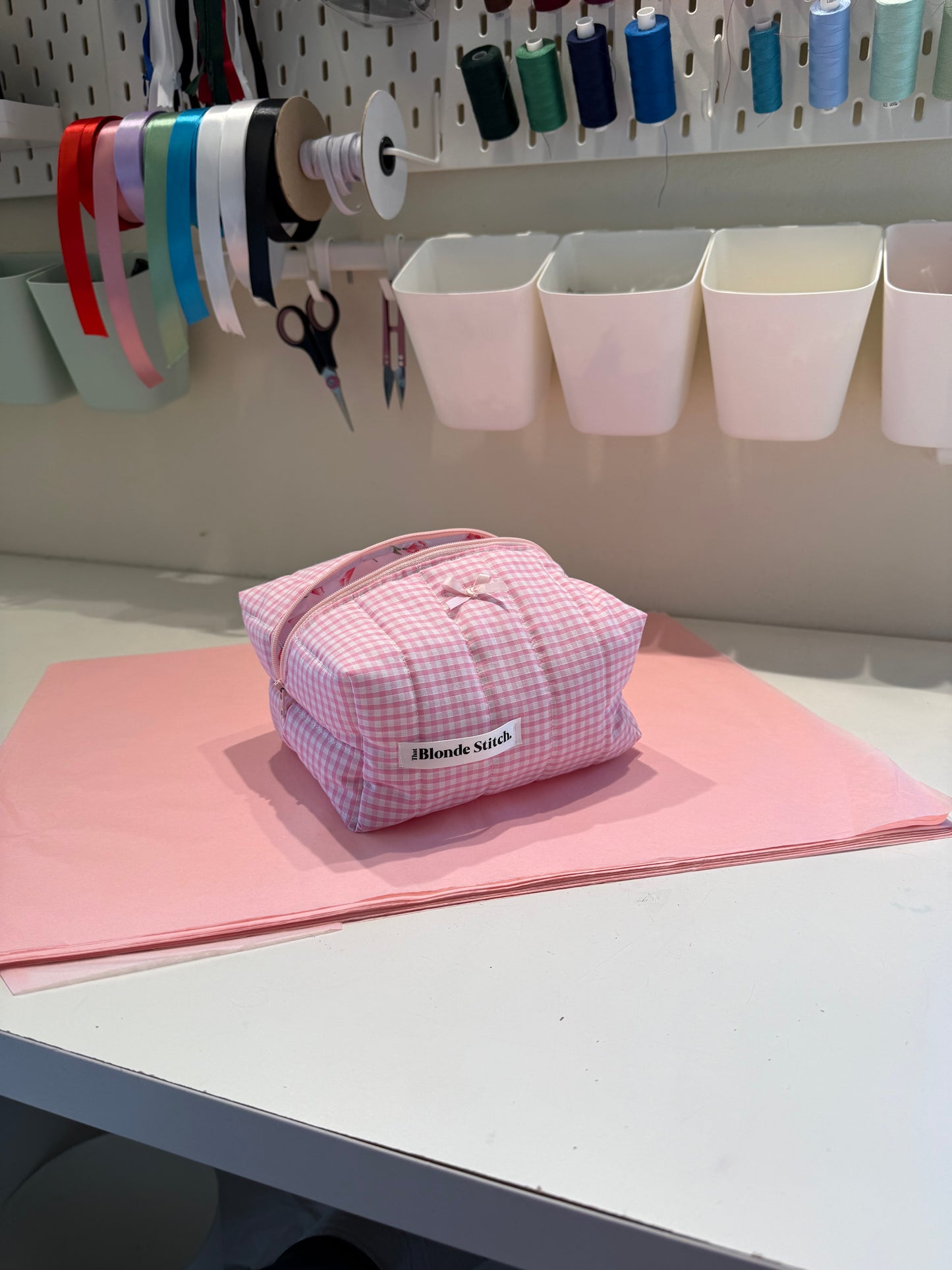 Quilted makeup bag - Pink gingham