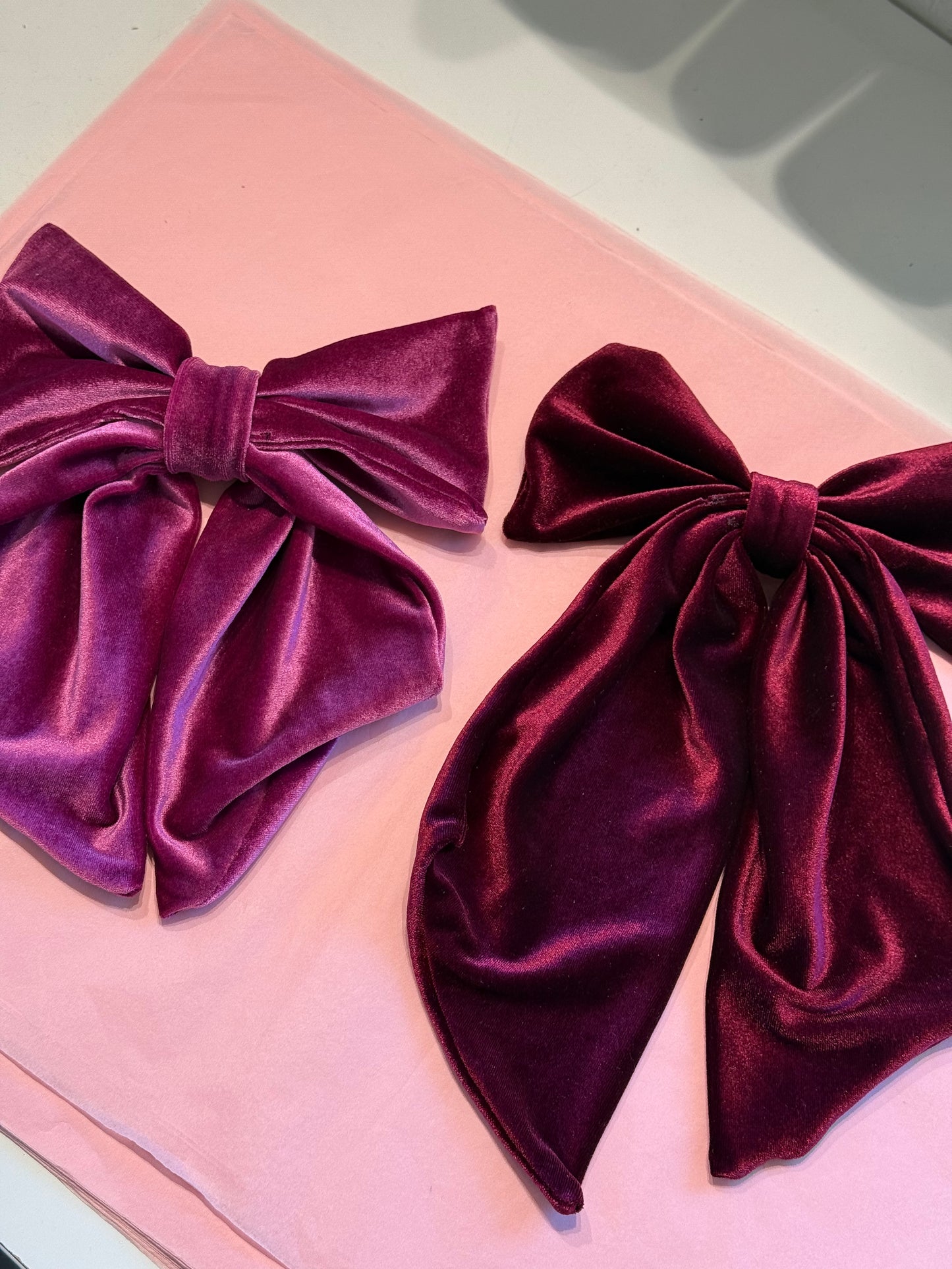 Velvet hair bows in Magenta pink & burgundy SAMPLE