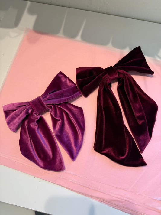 Velvet hair bows in Magenta pink & burgundy SAMPLE