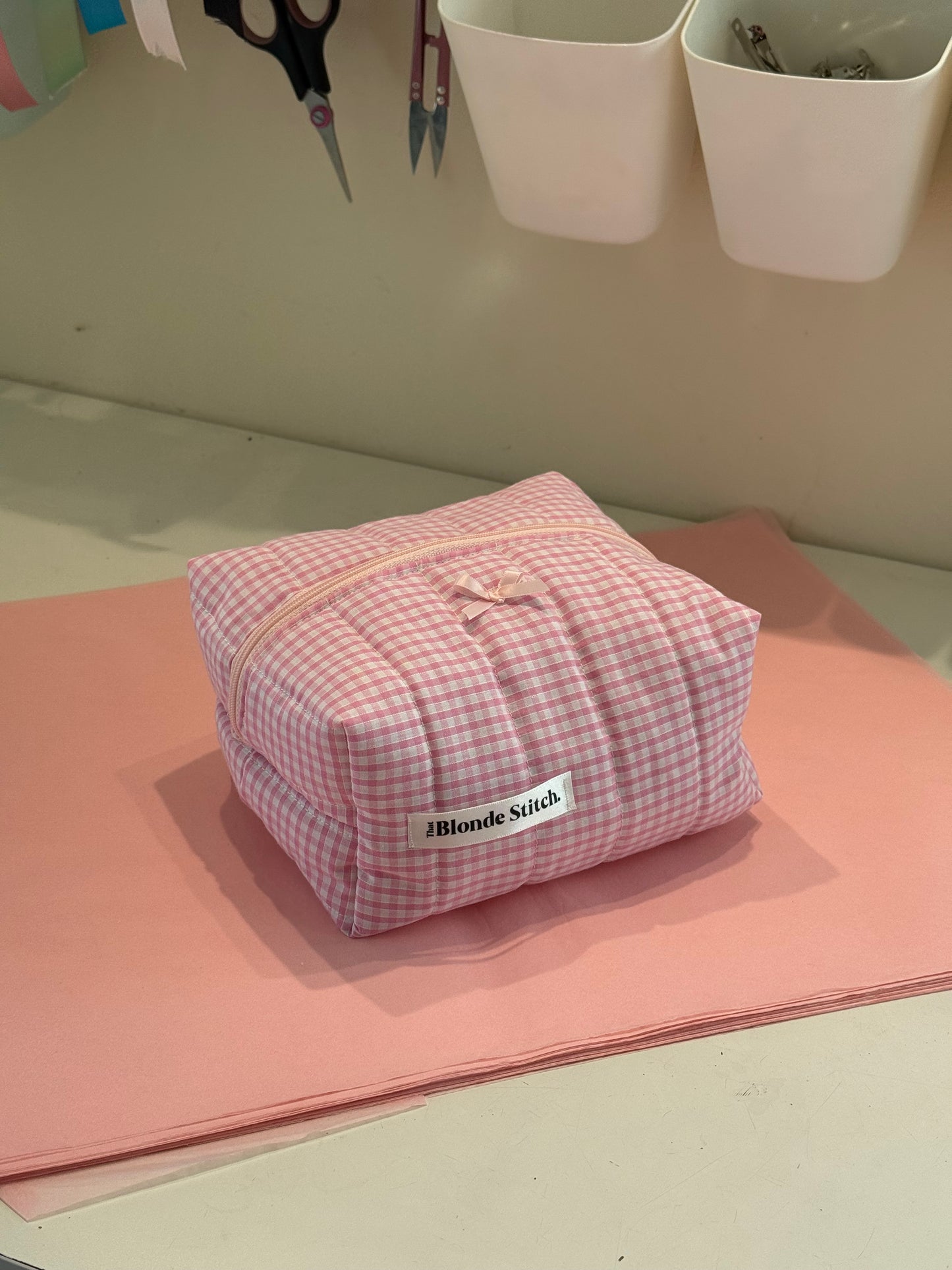 Quilted makeup bag - Pink gingham