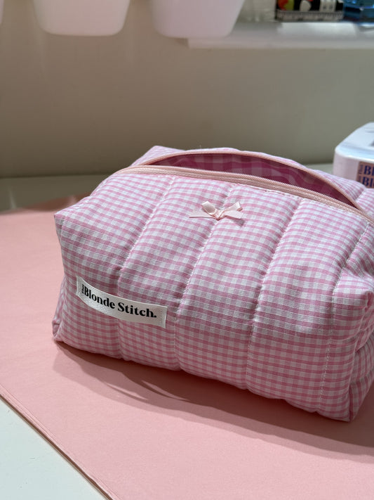 Quilted makeup bag - Pink gingham