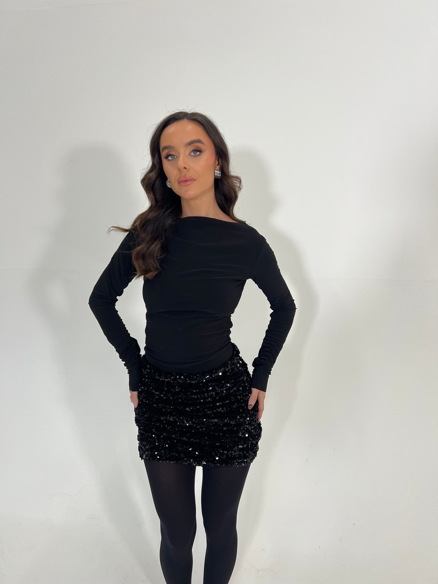 Sequin ruched mini skirt black 'Sequin mix & match'