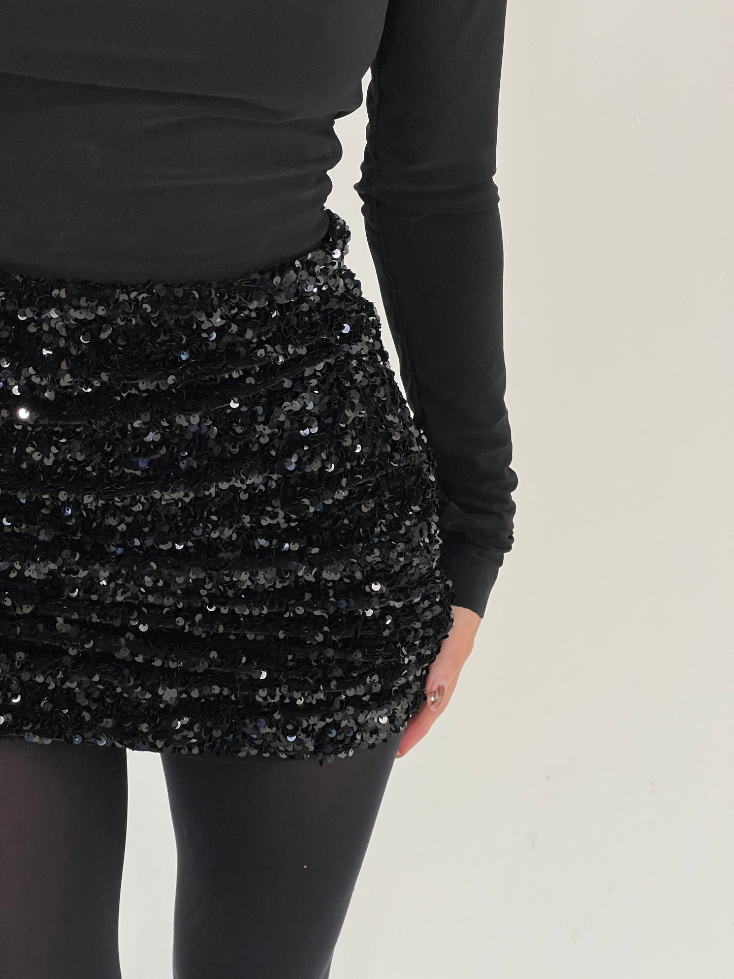 Sequin ruched mini skirt black 'Sequin mix & match'