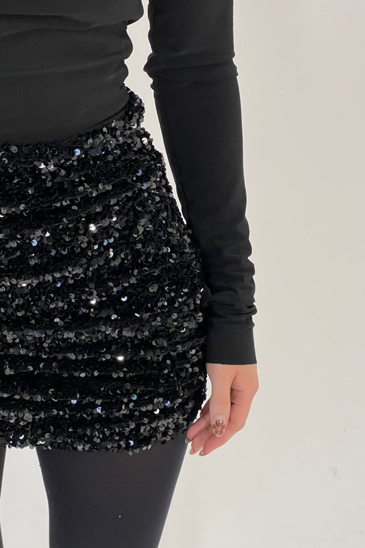 Sequin ruched mini skirt black 'Sequin mix & match'